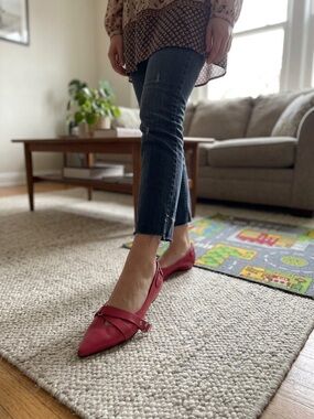 Wanted Red Pointed Toe Leather Flats with Strap Detail